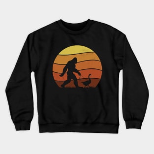 Funny Bigfoot Walking a Goose Vintage Retro Sunset Crewneck Sweatshirt